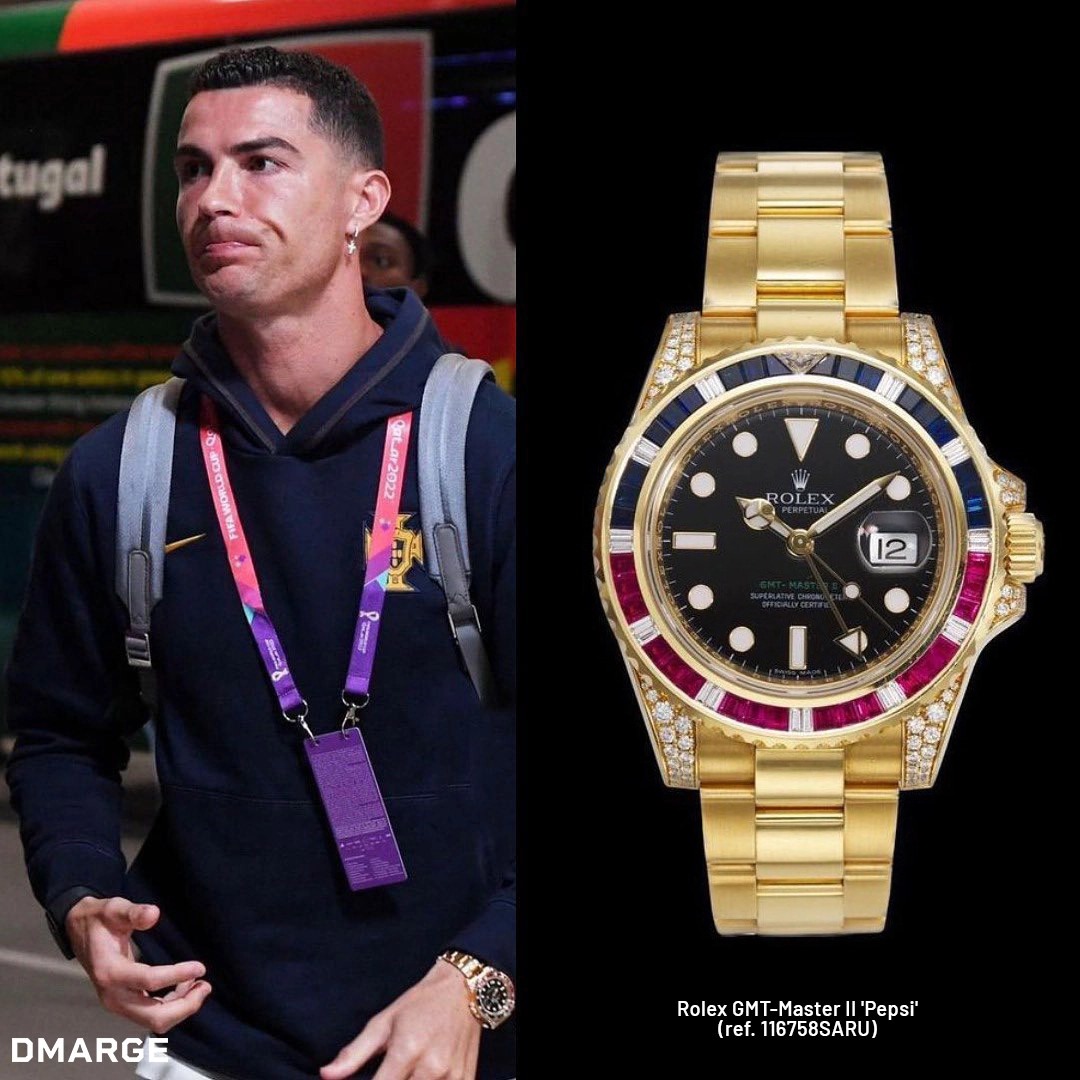 Cận cảnh chiếc đồng hồ Rolex GMT-Master II “Pepsi” của Cristinao Ronaldo. Ảnh: Getty
