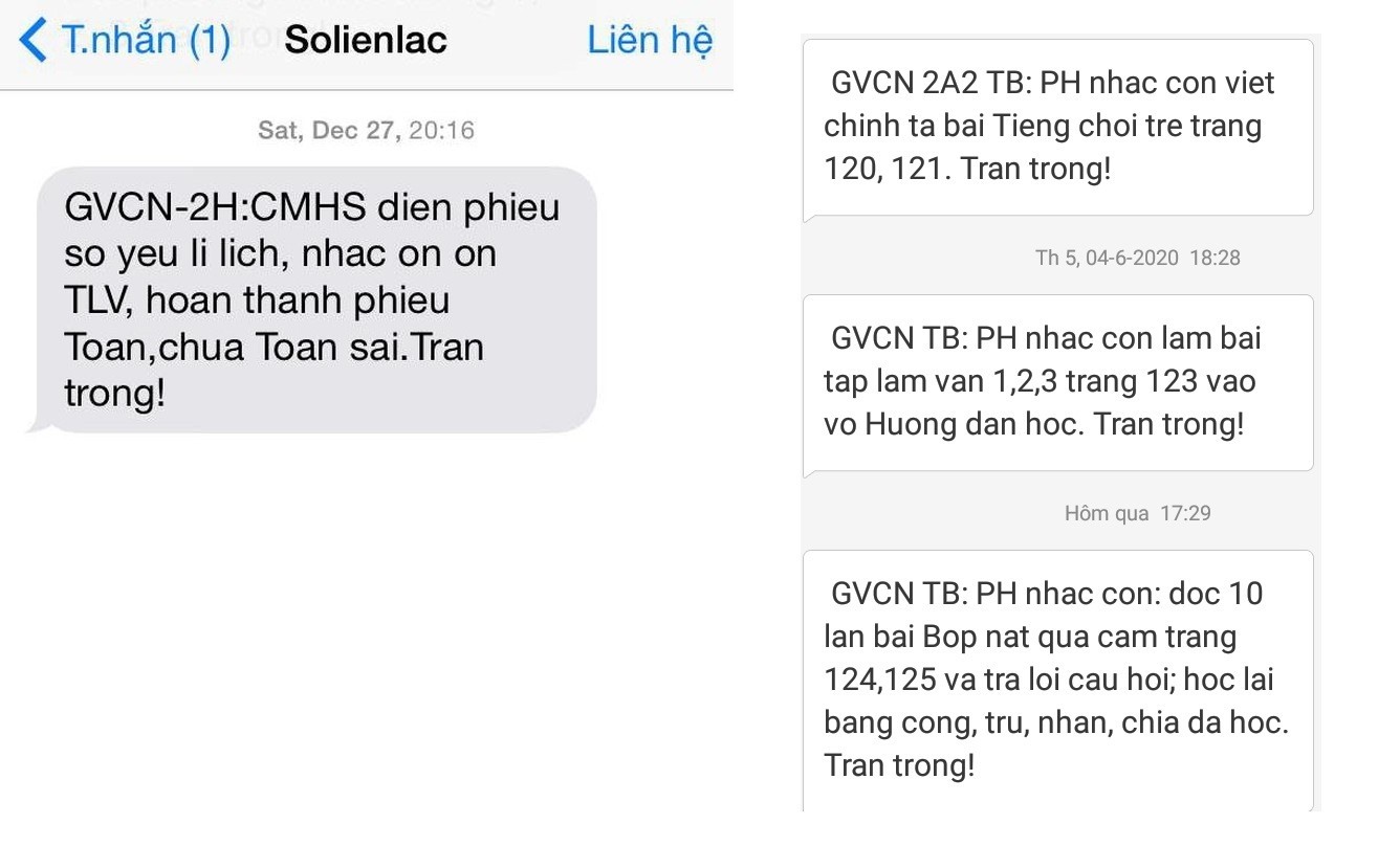 Phụ huynh phải đóng tiền để hằng ngày nhận được những tin nhắn thông báo, trong khi nhà trường hoàn toàn có thể tận dụng các ứng dụng công nghệ miễn phí để làm việc này. Ảnh Bích Hà