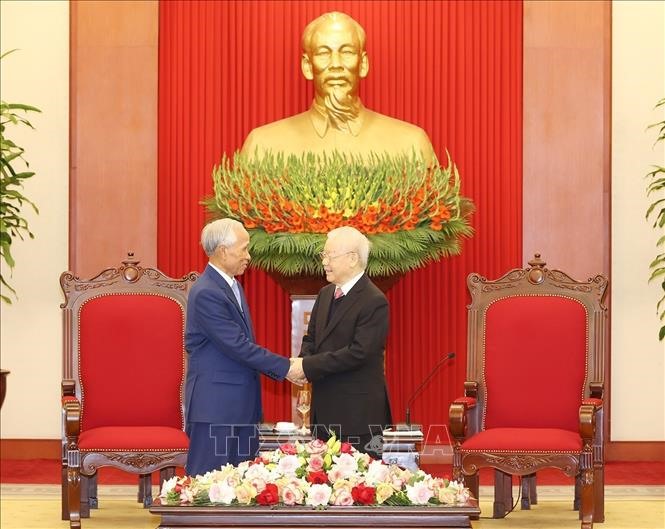 Bí thư Trung ương Đảng, Trưởng ban Tuyên huấn, Chủ tịch Hội đồng Lý luận Trung ương Đảng Nhân dân Cách mạng Lào Khamphan Pheuyavong đang ở thăm và làm việc tại Việt Nam. Ảnh: TTXVN
