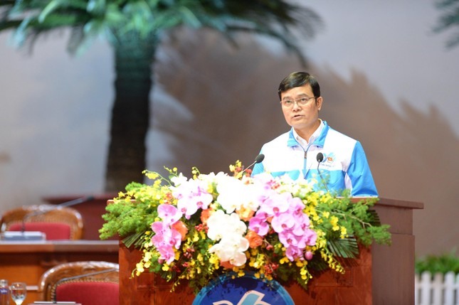 Bí thư thứ nhất Trung ương Đoàn Bùi Quang Huy phát biểu tại đại hội. Ảnh: Hữu Chánh