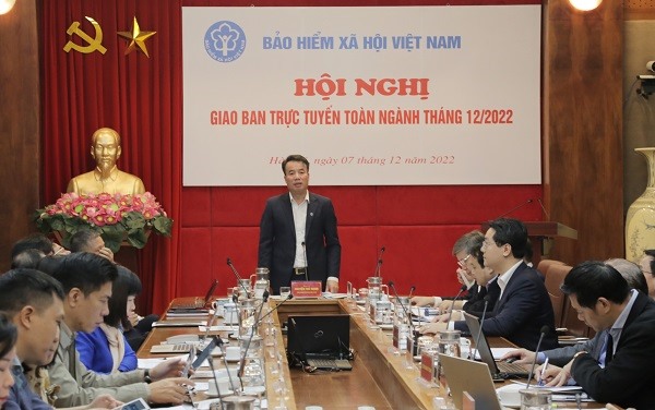 Tổng Giám đốc BHXH Việt Nam Nguyễn Thế Mạnh phát biểu tại Hội nghị. Ảnh BHXH VN
