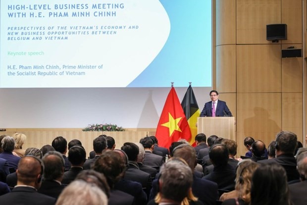 Thủ tướng Phạm Minh Chính dự Diễn đàn doanh nghiệp Việt Nam - Bỉ. Ảnh: TTXVN