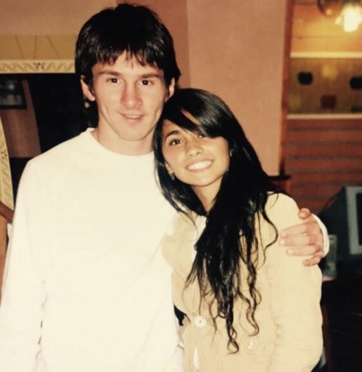Messi and Antonella Roccuzzo as teenagers. Photo: AFP