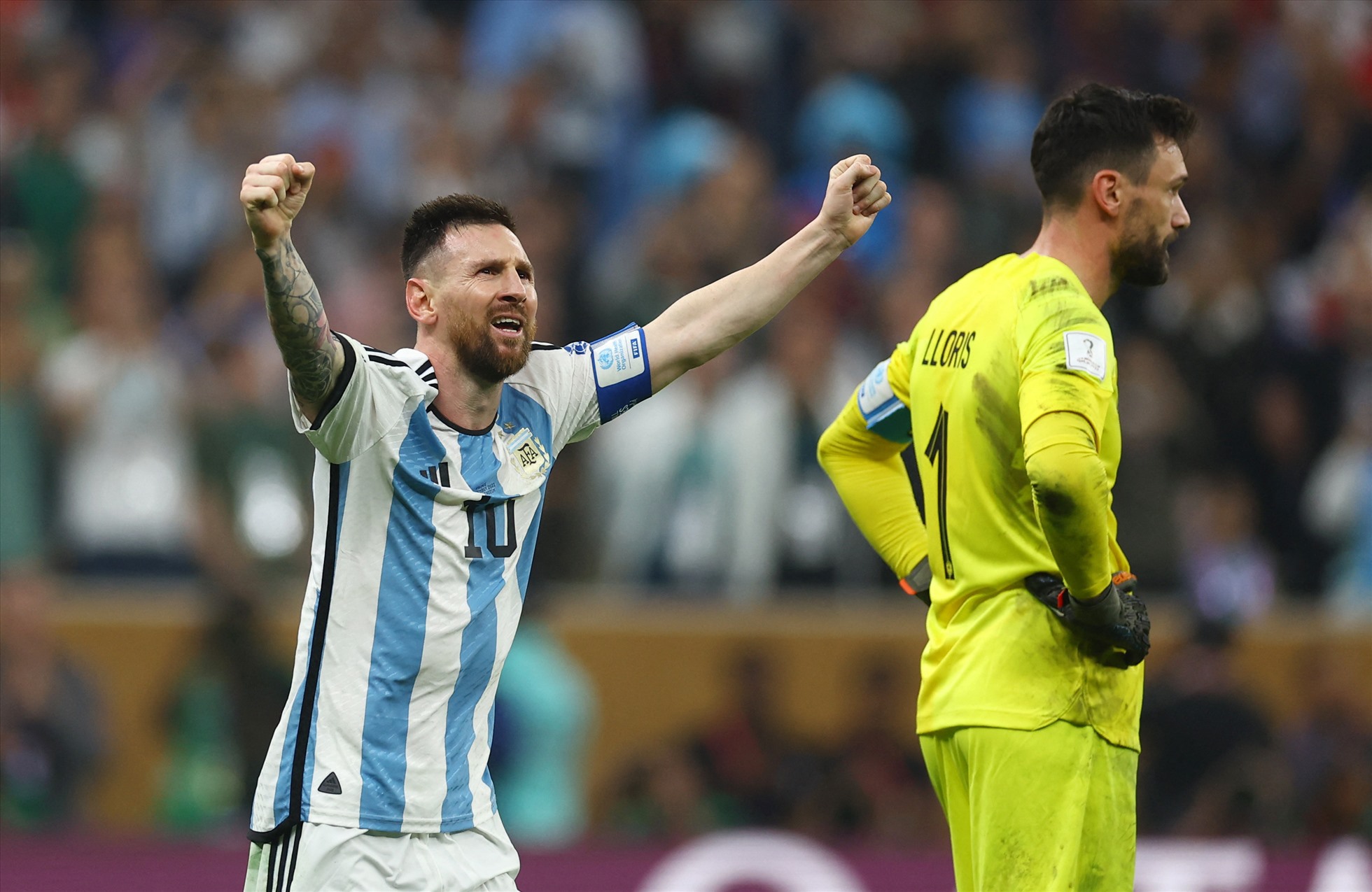 Messi đã kìm nén cảm xúc trong hơn 120 phút trước Pháp trong trận chung kết. Ảnh: AFP