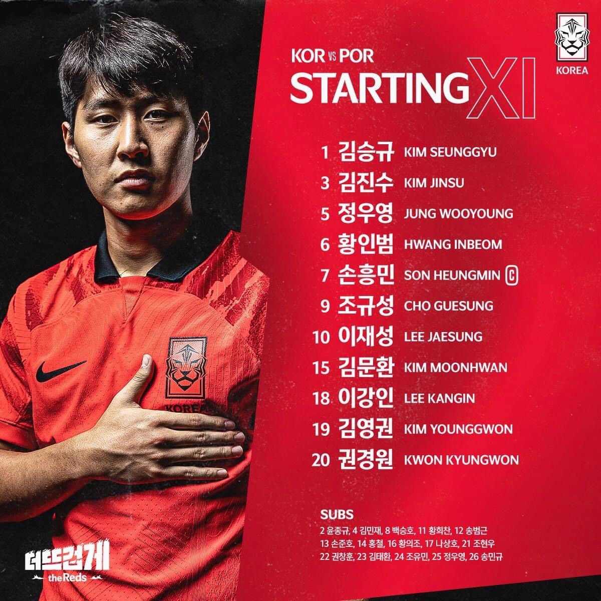 Đội hình ra sân tuyển Hàn Quốc. Ảnh: LĐBĐ Hàn Quốc