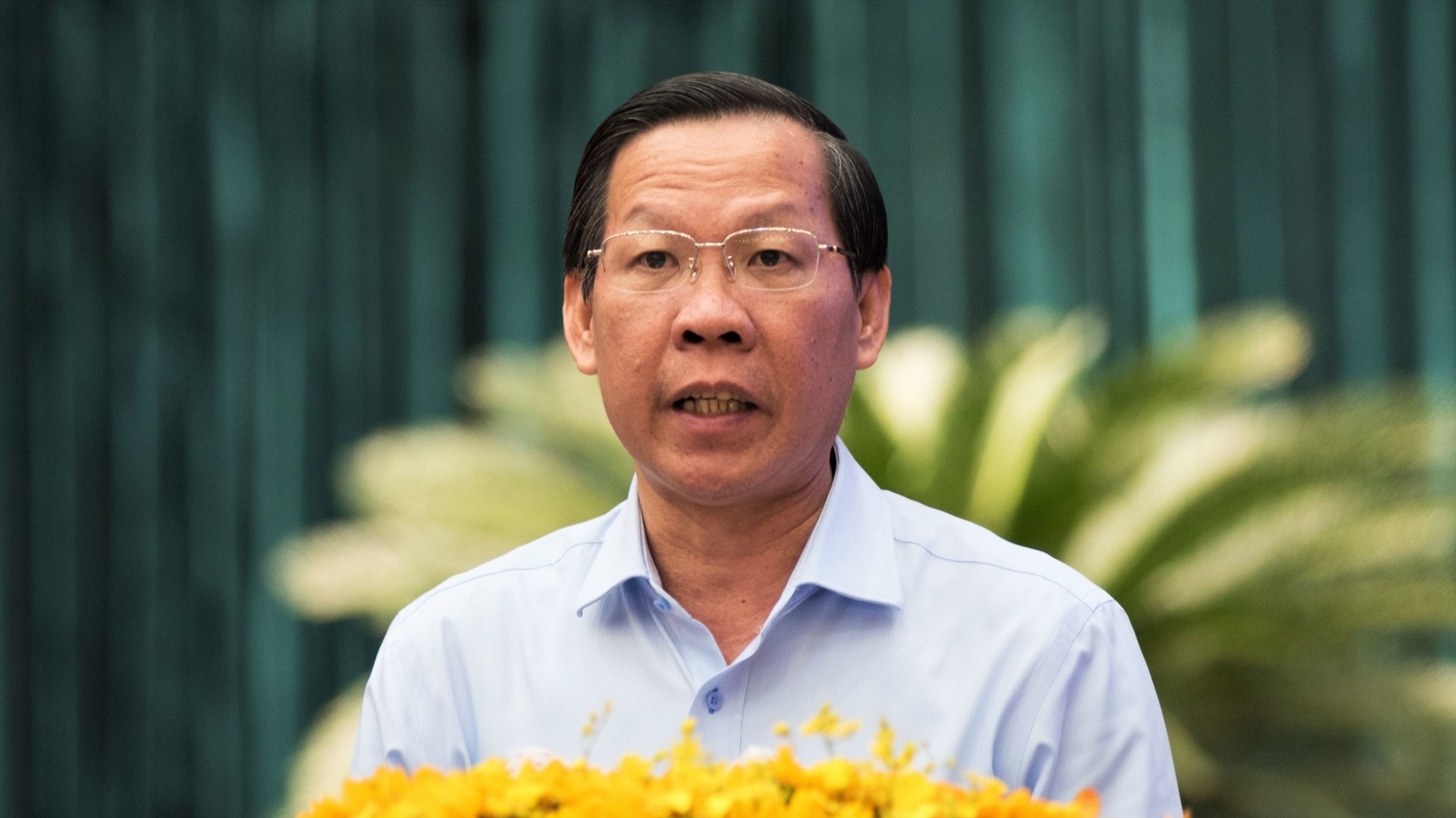 Chủ tịch UBND TPHCM Phan Văn Mãi phát biểu tại hội nghị.  Ảnh: Nguyên Vũ