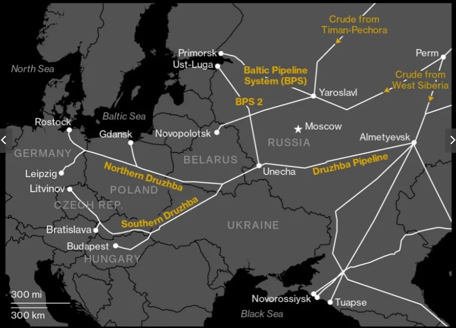 Những lô dầu của Kazakhstan được xuất từ cảng Novorossiysk trên Biển Đen và Ust-Luga trên Biển Baltic. Ảnh chụp màn hình