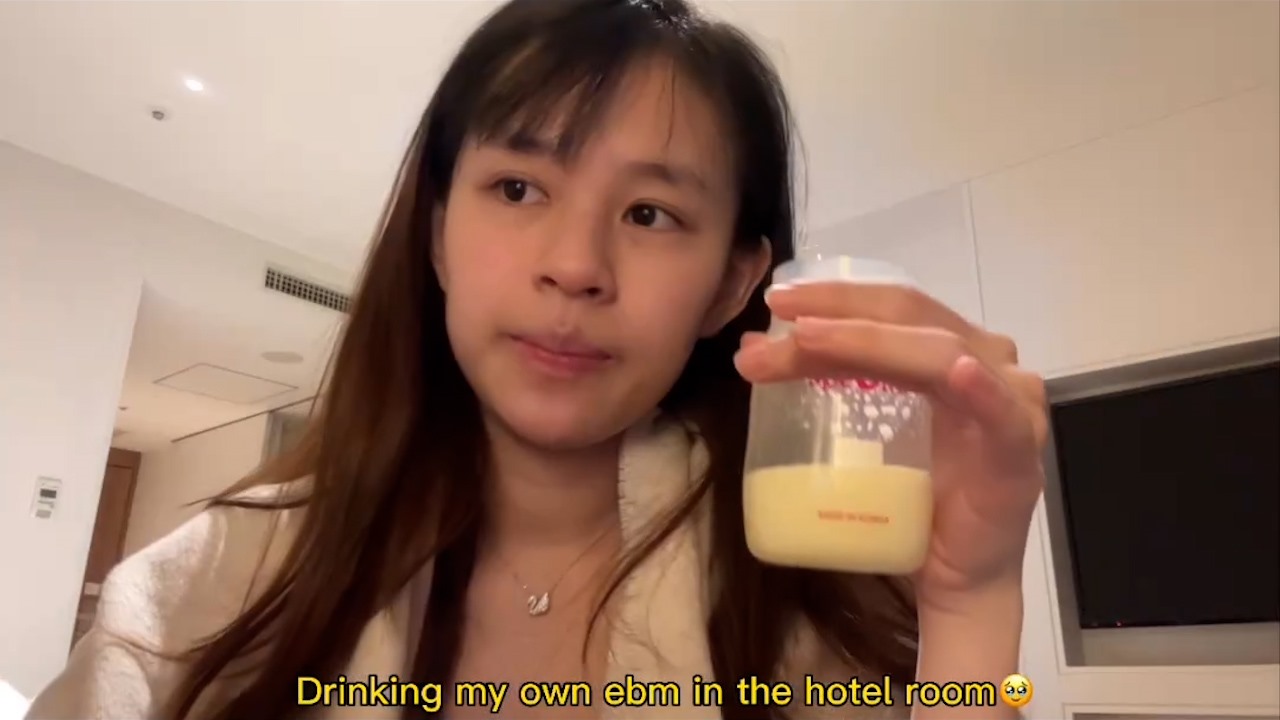 Lim ghi lại quá trình vắt sữa và uống sữa trong suốt những ngày đi công tác để làm kỷ niệm. Ảnh: Jemie Lim
