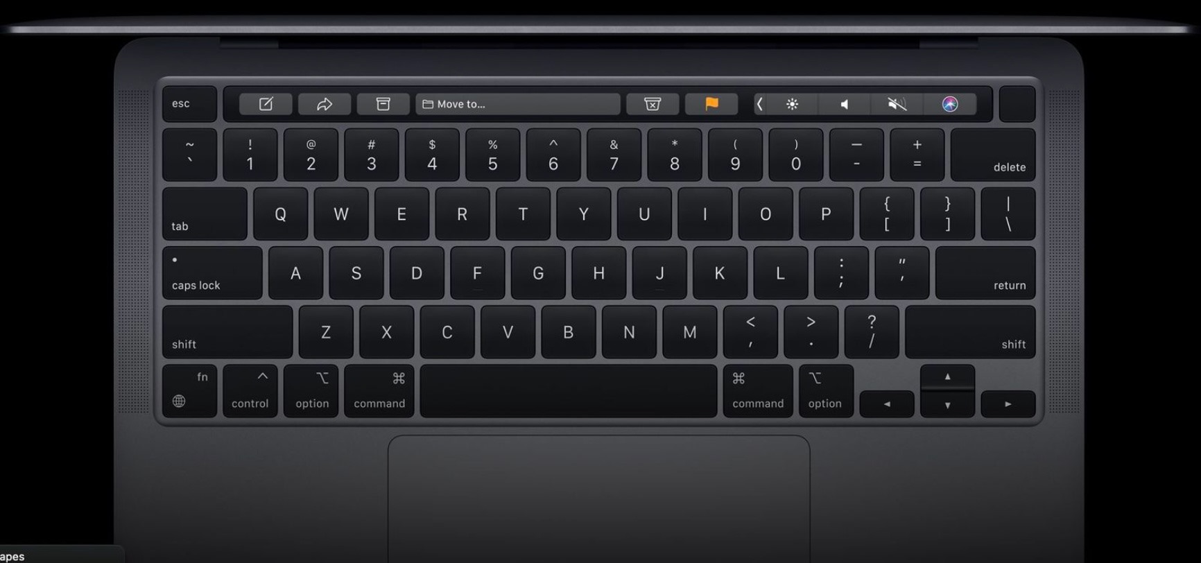 MacBook Pro M2 vẫn sử dụng kiểu bàn phím cũ, đi kèm với TouchBar, một tính năng vốn không được nhiều người ưa thích. Ảnh: Apple