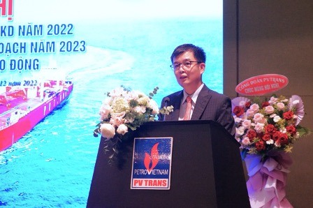 Ông Nguyễn Duyên Hiếu – Tổng giám đốc PVTrans - báo cáo kết quả sản xuất kinh doanh năm 2022 (Ảnh: PVTrans).
