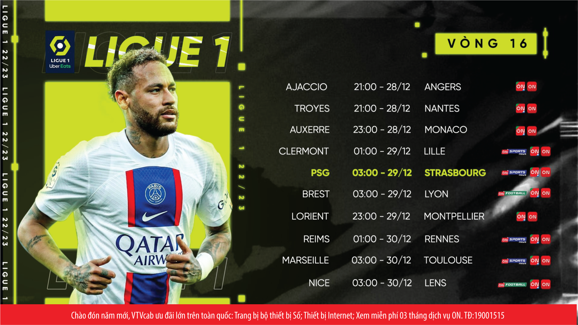 Lịch thi đấu Ligue 1 trên VTVcab. Ảnh VTVcab