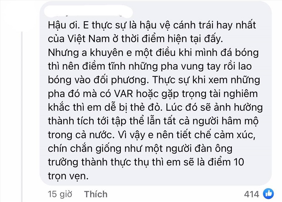 Khán giả Việt Nam dành lời khuyên cho Văn Hậu trong những trận đấu tiếp theo.