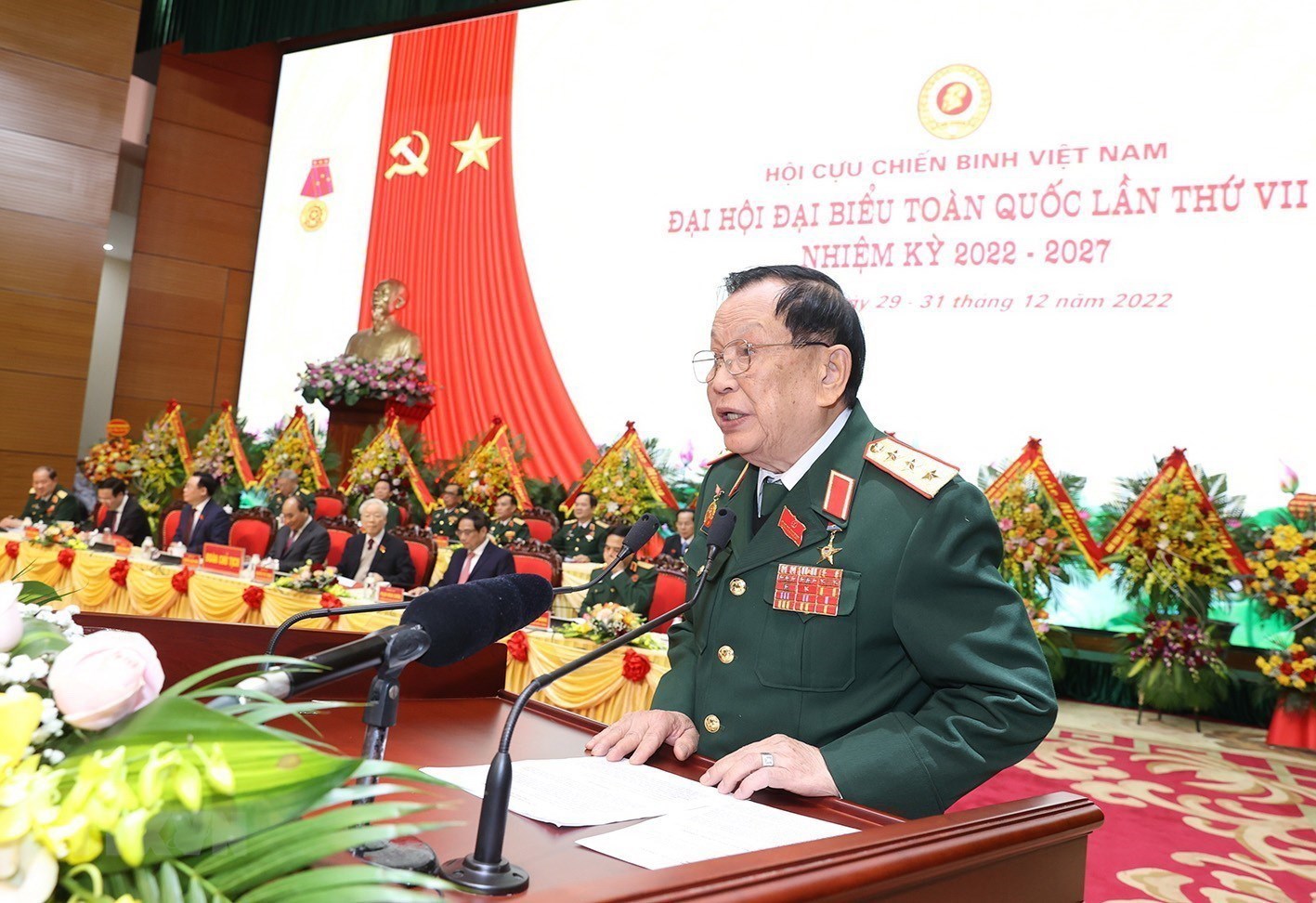 Thượng tướng Nguyễn Văn Được, Chủ tịch Hội Cựu chiến binh Việt Nam phát biểu tại đại hội. Ảnh: Trí Dũng