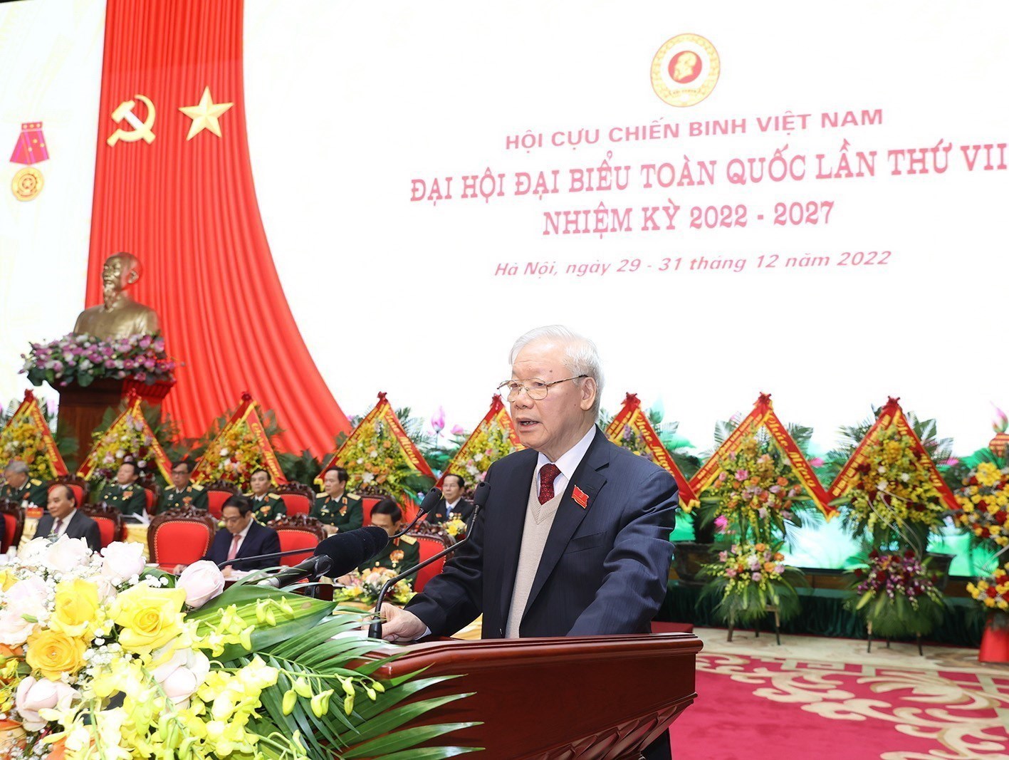 Tổng Bí thư Nguyễn Phú Trọng phát biểu tại Đại hội đại biểu Hội Cựu chiến binh nhiệm kỳ 2022-2027. Ảnh: Trí Dũng