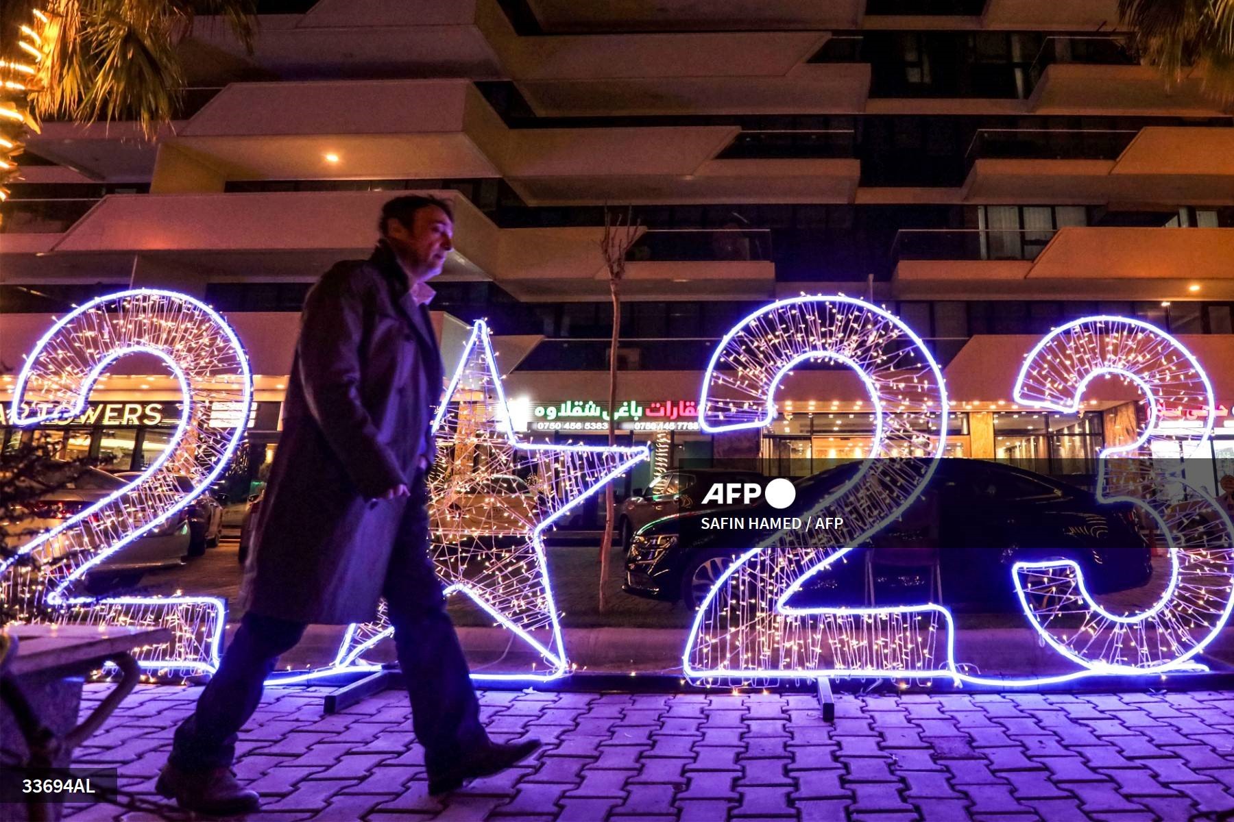 Tác phẩm sắp đặt đón năm mới “2023” ở Arbil, thủ phủ của khu tự trị người Kurd của Iraq. Ảnh: AFP