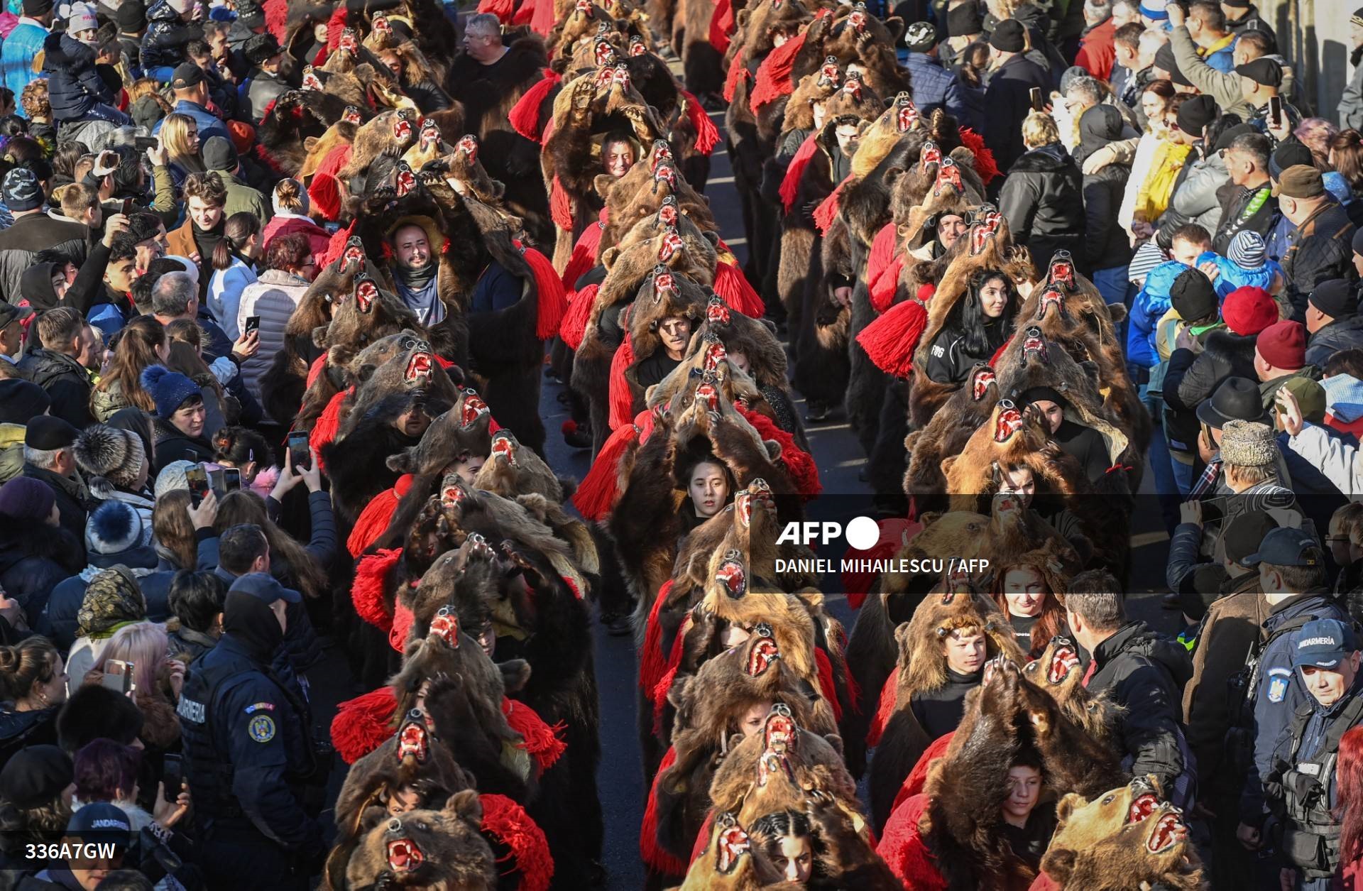 Trong sự kiện này, người tham dự mặc trang phục truyền thống da gấu và diễu hành để xua đuổi tà ma khi năm mới sắp đến. Ảnh: AFP
