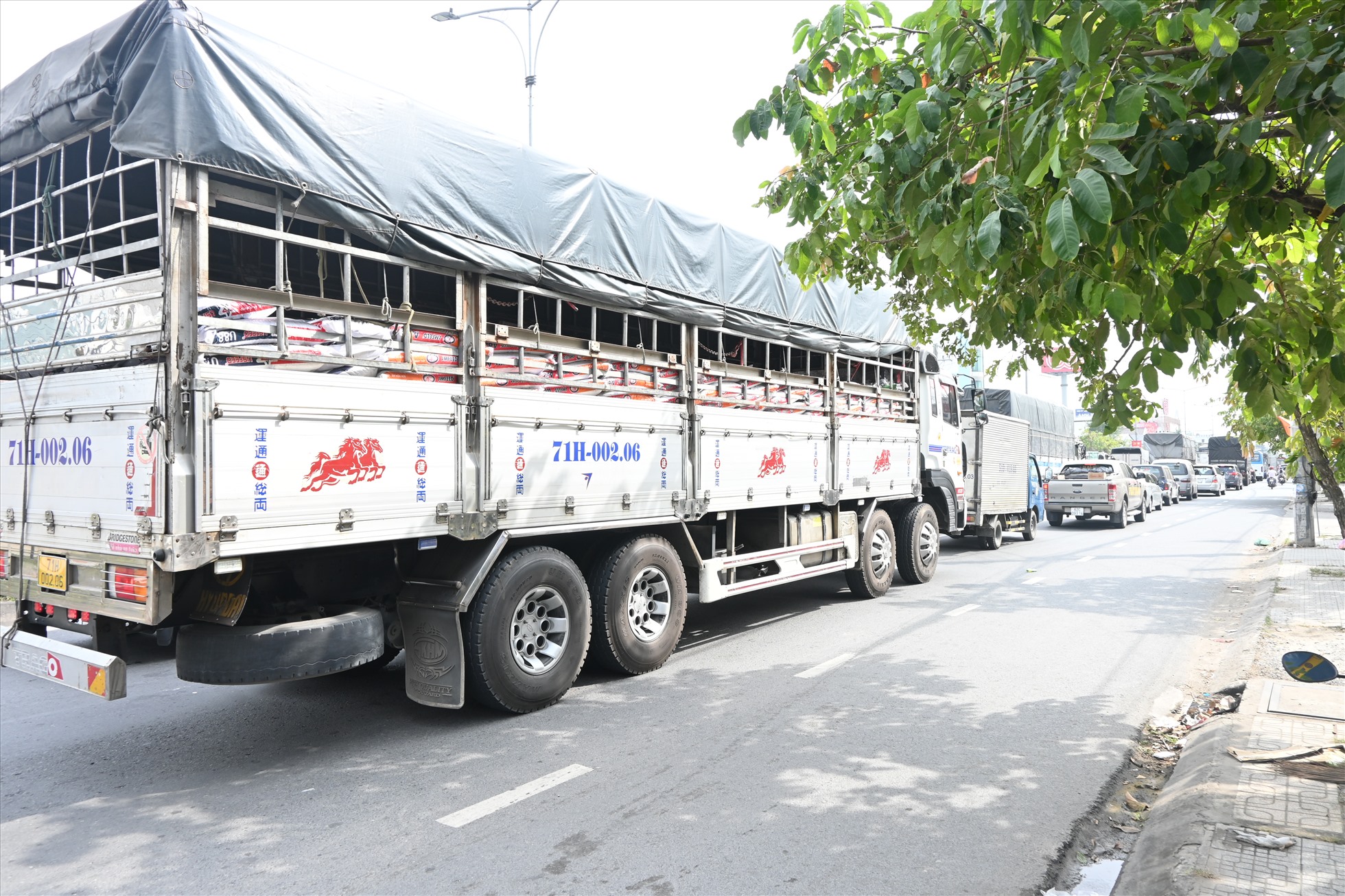 Theo ghi nhận của PV Báo Lao Động trưa ngày 31.12, lưu lượng phương tiện tham gia giao thông từ TP Mỹ Tho (tỉnh Tiền Giang) theo hướng Quốc lộ 60 qua cầu Rạch Miễu về các tỉnh Bến Tre, Trà Vinh, Sóc Tăng tăng cao khiến ùn tắc giao thông cục bộ. Ảnh: Thành Nhân