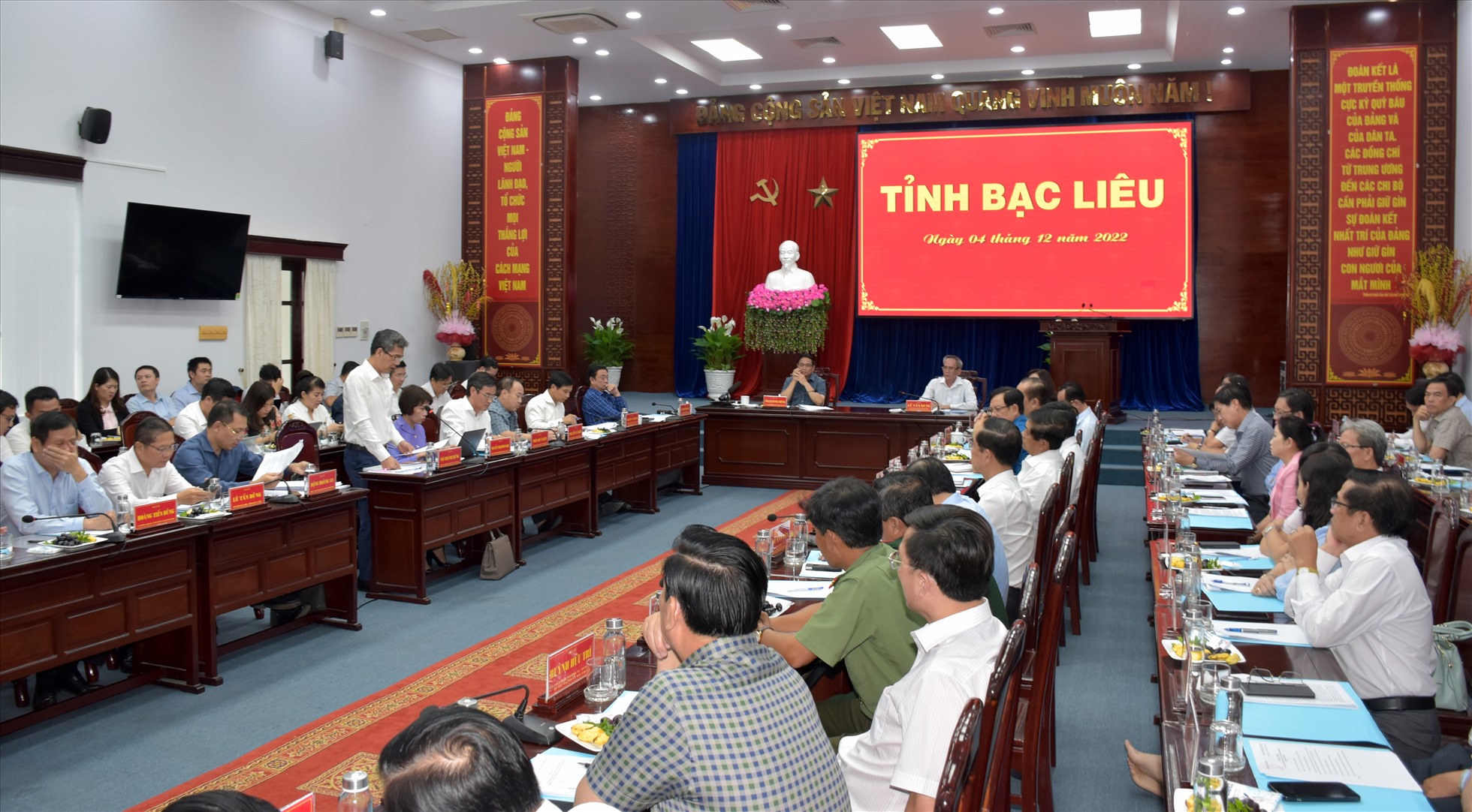 Thủ tướng Chính phủ Phạm Minh Chính cùng đoàn công tác làm việc với Ban thường vụ Tỉnh ủy Bạc Liêu. Ảnh: Nguyễn Minh