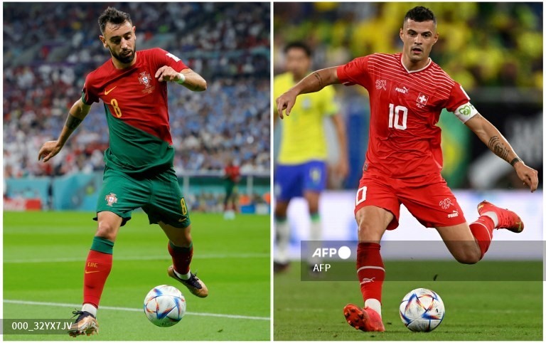 Cuộc chiến giữa Bruno Fernandes và Granit Xhaka cũng rất đáng chú ý. Ảnh: AFP