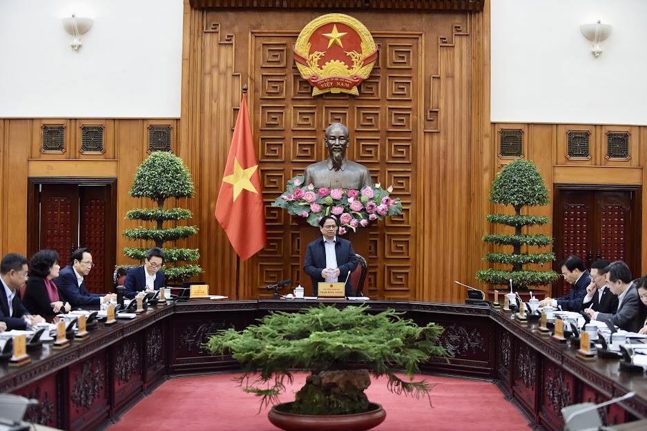 Thủ tướng Phạm Minh Chính chủ trì cuộc họp về điều hành chính sách tài khóa, tiền tệ, kinh tế vĩ mô. Ảnh: Nhật Bắc