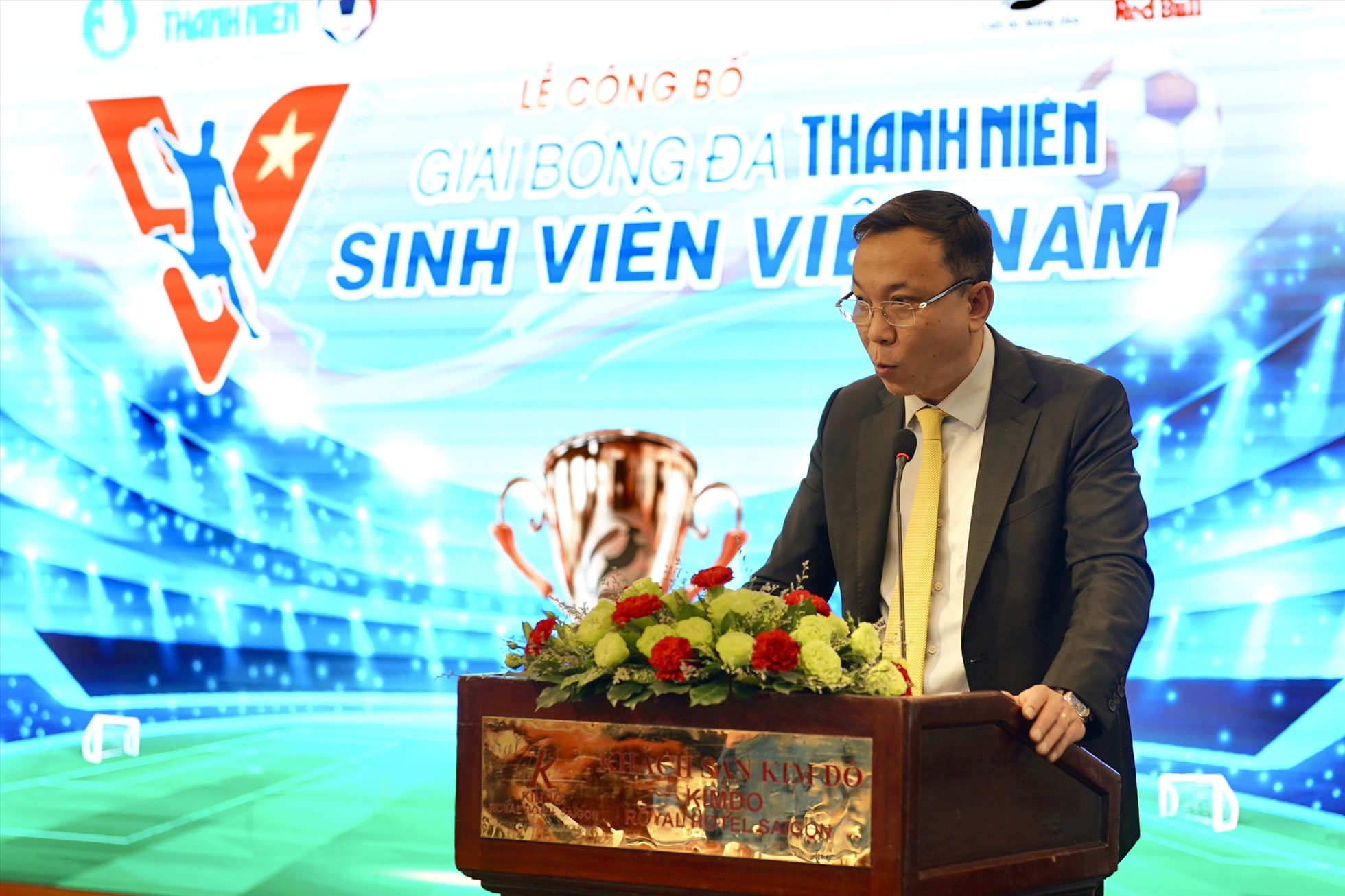 Ông Trần Quốc Tuấn, Chủ tịch VFF cũng có mặt và phát biểu tại Lễ công bố Giải bóng đá Thanh Niên sinh viên Việt Nam chiều 7.12. Ảnh: Thọ Giang