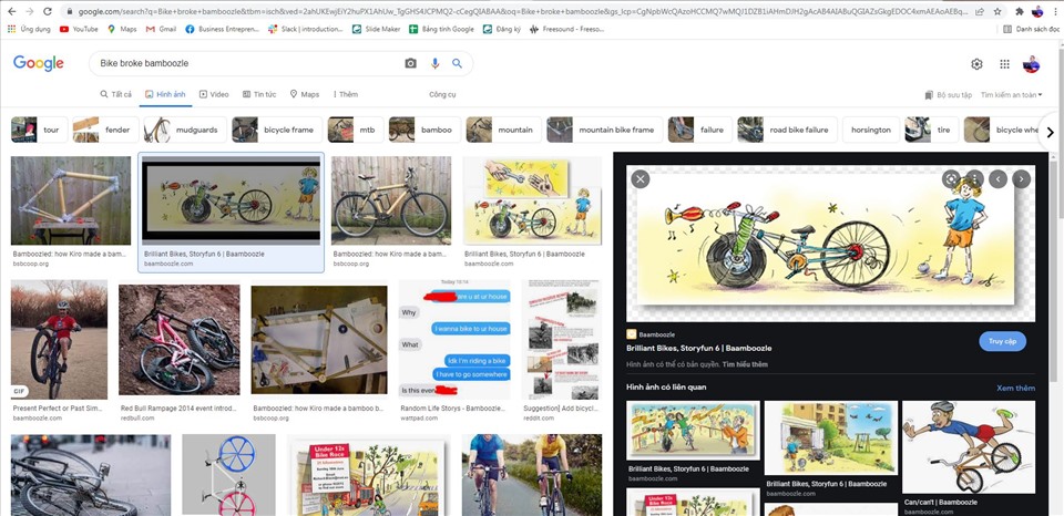 Tìm kiếm chuỗi hình ảnh va quệt xe đạp trên Bamboozle. Ảnh N.P