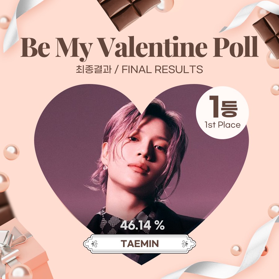 Taemin đã chiến thắng cuộc bình chọn “Be My Valentine“. Ảnh: fantoo_official