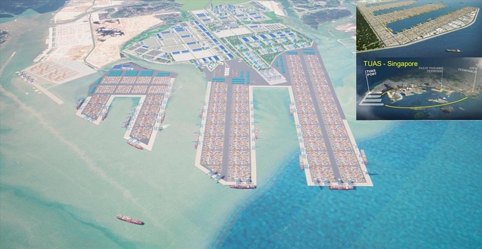 Hình ảnh mô tả khu vực cảng Cái Mép Hạ  hoạt động. Ảnh: ĐVTVCC