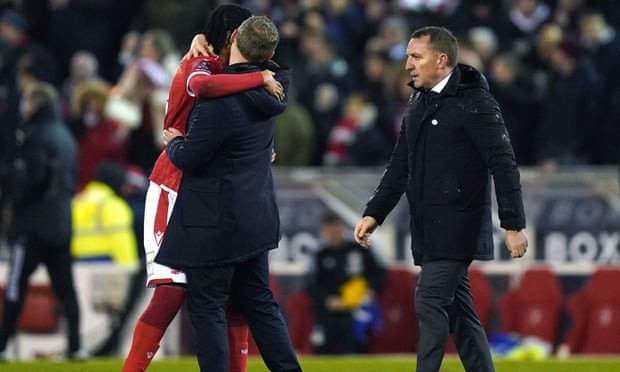 Rodgers trong ngày Leicester bị Nottingham loại khỏi FA Cup. Ảnh: AFP