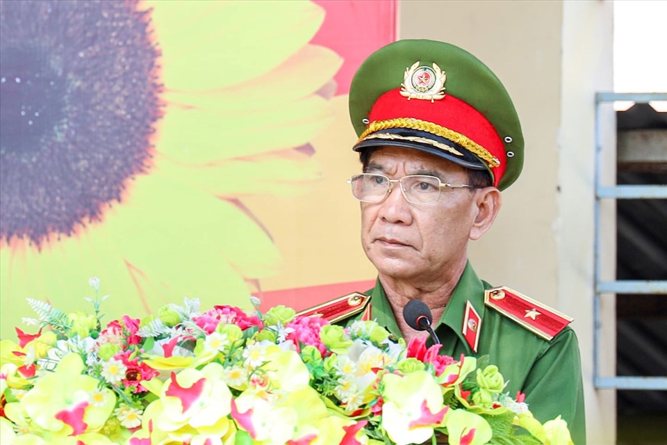 Thiếu tướng Nguyễn Thanh Bảnh, Phó tư lệnh - Bộ tư lệnh Cảnh sát cơ động phát biểu tại buổi lễ.