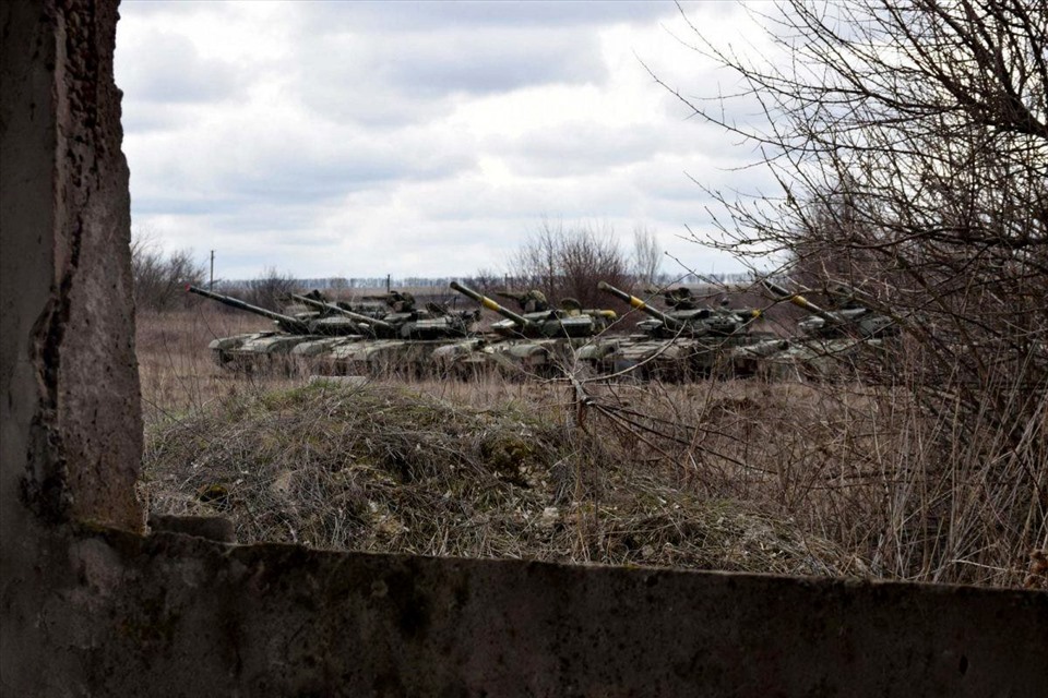 Lực lượng Ukraina trong cuộc tập trận xe tăng ở vùng Donbass tháng 4.2021. Ảnh: Các lực lượng vũ trang Ukraina