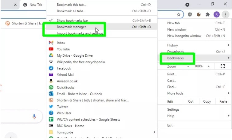 Bạn cũng có thể mở trình quản lý Dấu trang của Chrome bằng cách nhấn Ctrl + Shift + O trên bàn phím của mình. Ảnh chụp màn hình