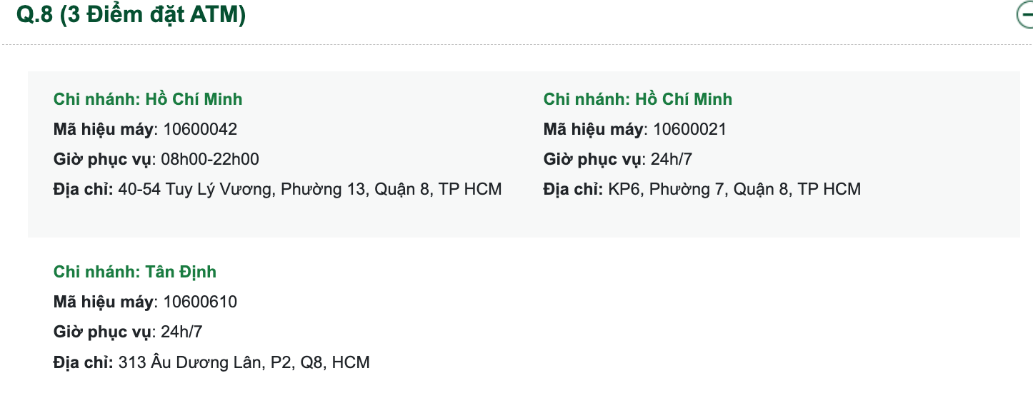 Điểm đặt cây ATM Vietcombank quận 6 TP. Hồ Chí Minh gần nhất. Nguồn: Vietcombank