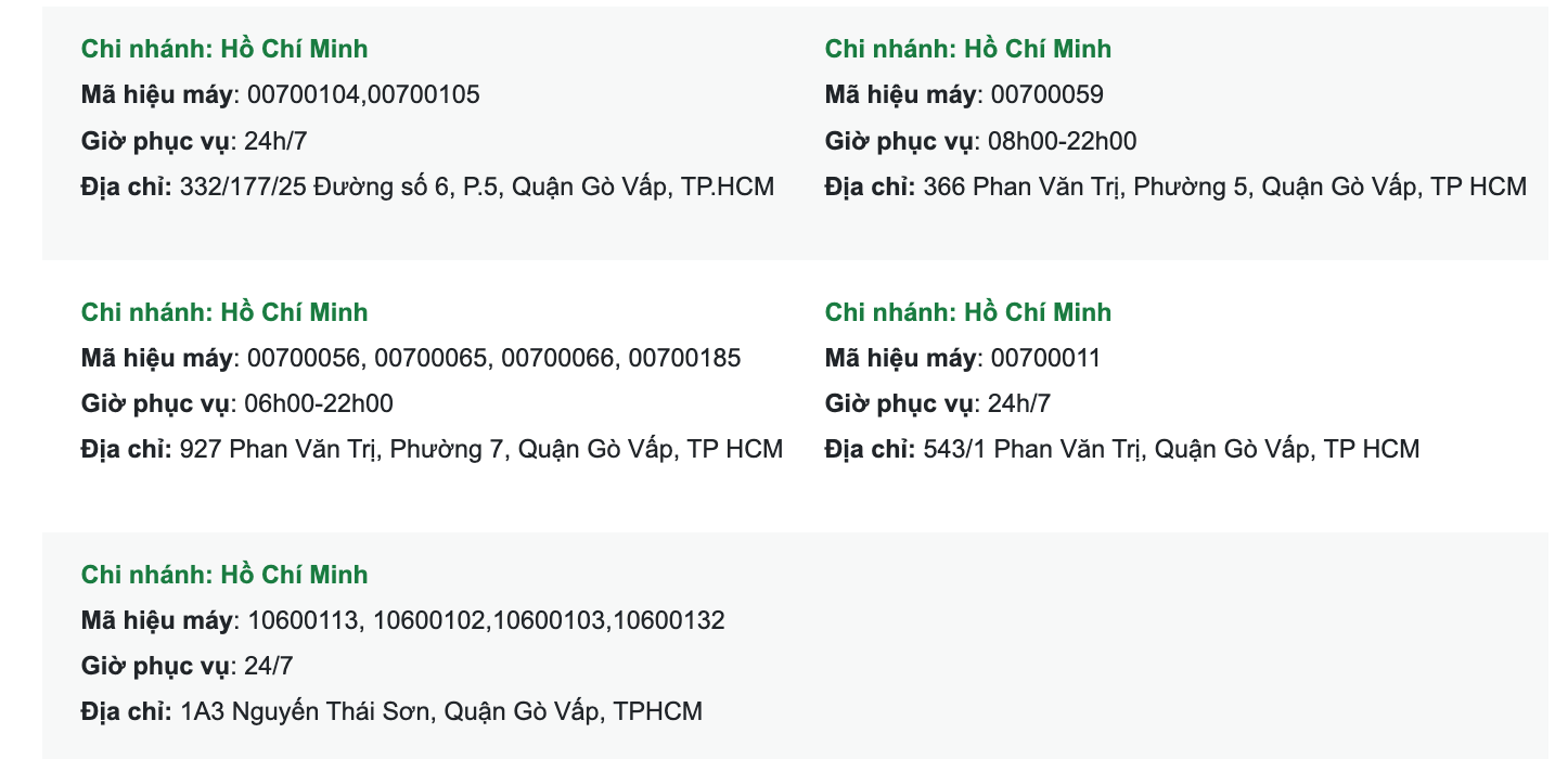 Điểm đặt cây ATM Vietcombank quận Gò Vấp TP. Hồ Chí Minh gần nhất. Nguồn: Vietcombank