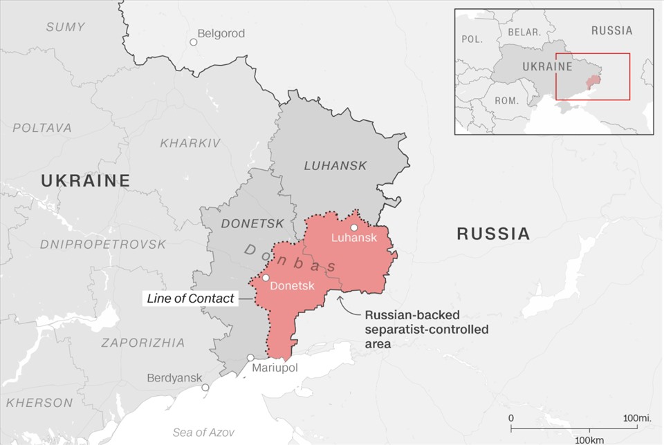 Hai nước cộng hoà ly khai Donetsk và Lugansk được Nga công nhận vào ngày 21.2.2022. Ảnh: CNN