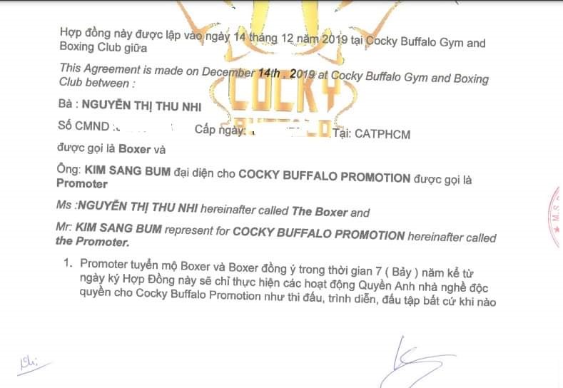 Hợp đồng mà Thu Nhi đã ký với Cocky Buffalo vào ngày 14.12.2019 có chữ ký của 2 bên. Ảnh: Chụp màn hình