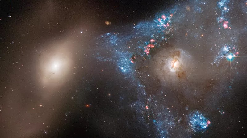 Kính viễn vọng Không gian Hubble nổi tiếng của NASA đã bắt gặp một vụ va chạm trực diện đang tạo ra một thế hệ sao mới từ các loại khí và bụi được tạo ra trong quá trình bay lên. Bức ảnh mới được NASA công bố hôm thứ Ba (22 tháng 2) cho thấy một cặp  thiên hà va chạm  được gọi là Arp 143. Hai thiên hà liên quan là thiên hà xoắn ốc hình thành sao NGC 2445 ở bên phải và đồng hành NGC 2444.