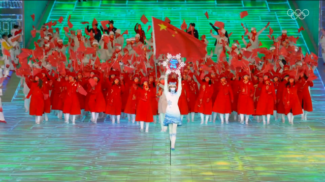 Đoàn chủ nhà Trung Quốc khép lại lễ diễu hành của các vận động viên trong lễ khai mạc Olympic tối 4.2. Ảnh: website Olympic