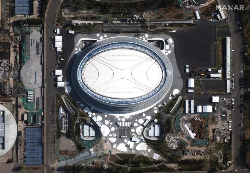 Ảnh vệ tinh cho thấy sân trượt băng quốc gia ở Bắc Kinh. Ảnh: MAXAR