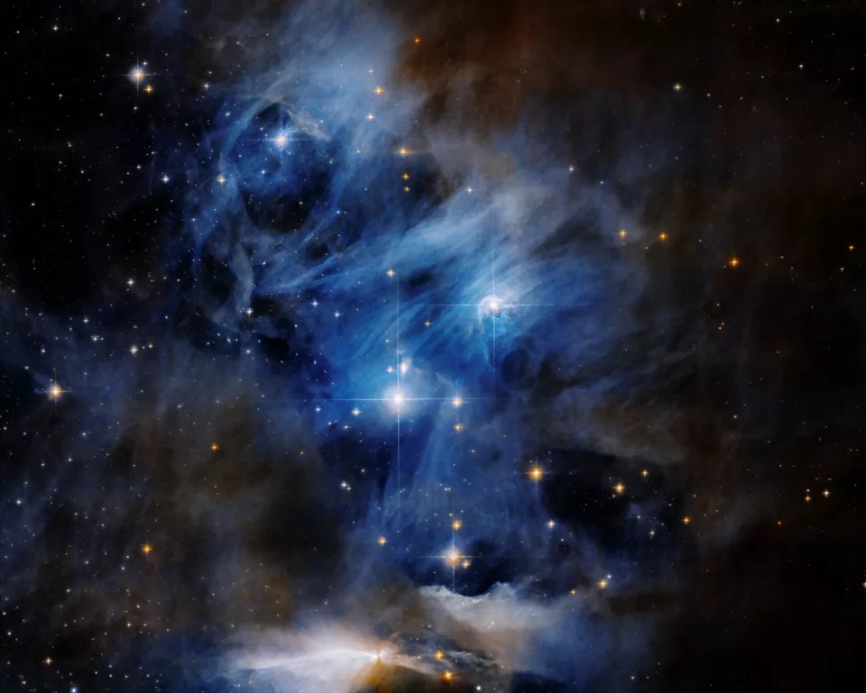 Vườn ươm sao Chamaeleon tỏa ánh sáng xanh rực rỡ. Ảnh: NASA/ESA/K. Luhman/T. Esplin et al./ESO/Gladys Kober