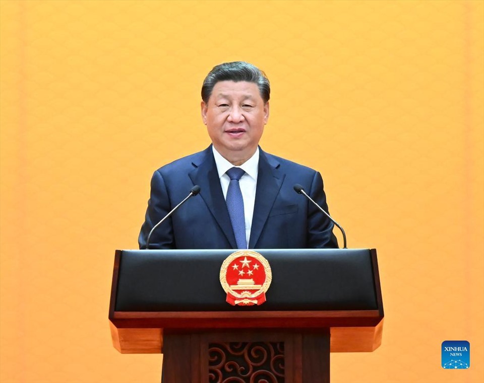Chủ tịch Trung Quốc Tập Cận Bình phát biểu tại quốc yến. Ảnh: Xinhua