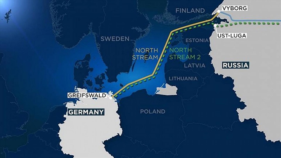 Đường ống Nord Stream 2 dẫn khí chạy thẳng từ Nga sang Đức qua biển Baltic. Ảnh: Euronews