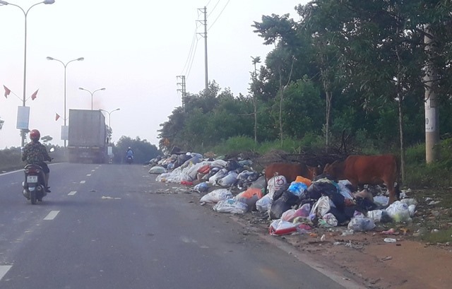 Hình ảnh rác thải chất đống ở thị trấn Hương Khê do lâu nay không có khu xử lý rác. Ảnh: Trần Tuấn.