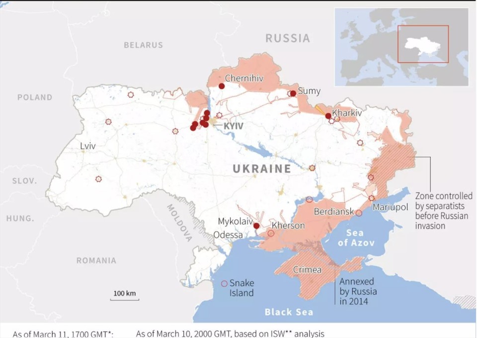 Bản đồ chiến sự Ukraina. Ảnh: AFP