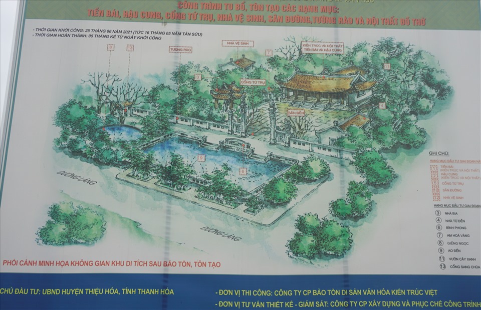 Công trình tu bổ, tôn tạo các hạng mục tại khu di tích lịch sử đền thờ Lê Văn Hưu. Ảnh: Q.D