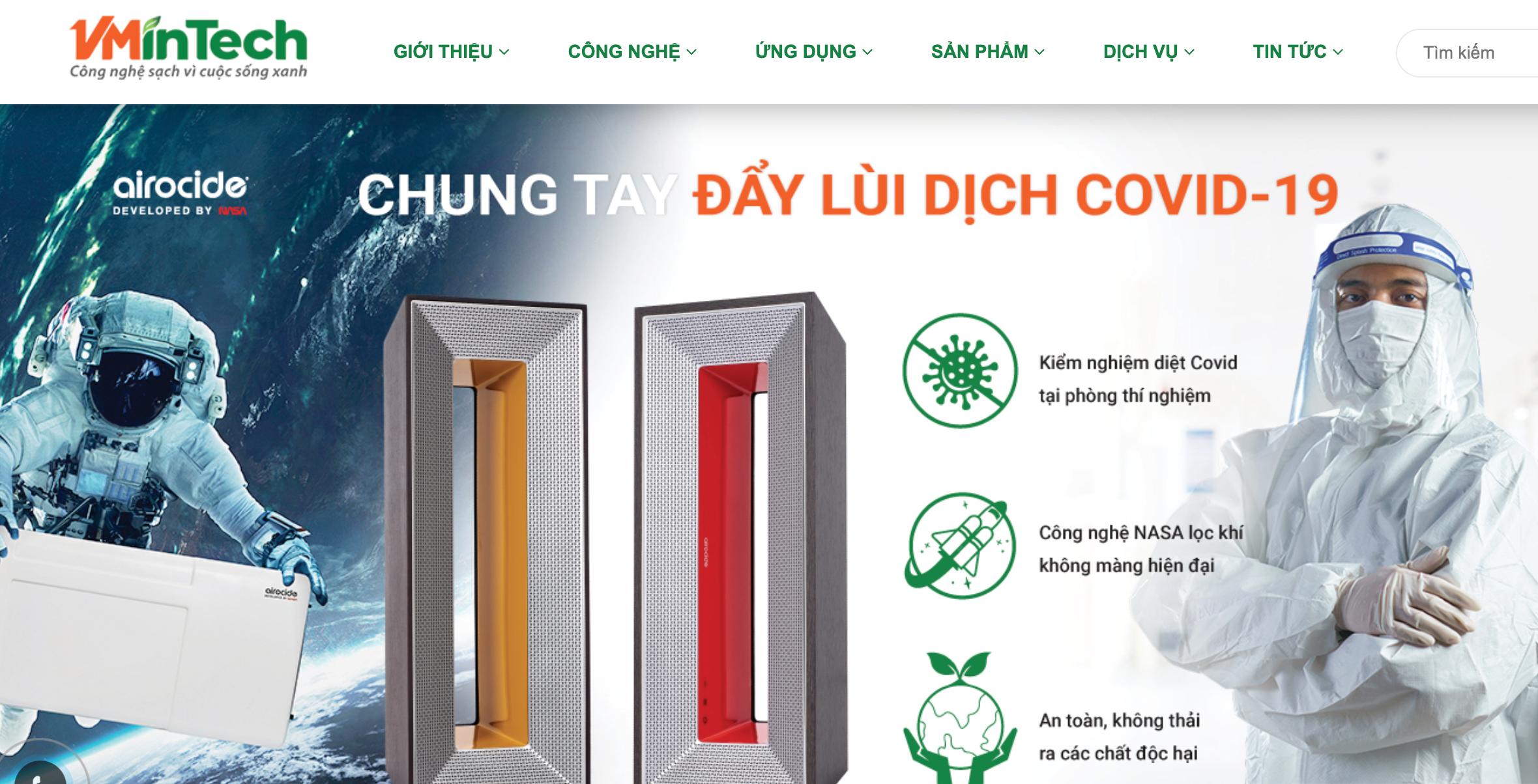 Thông tin diệt được COVID-19 đã được doanh nghiệp cung cấp sản phẩm máy khử khuẩn bổ sung, điều chỉnh. Ảnh chụp màn hình.