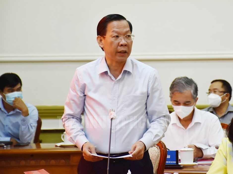 Chủ tịch UBND TPHCM Phan Văn Mãi phát biểu tại buổi làm việc.  Ảnh: S.Hải