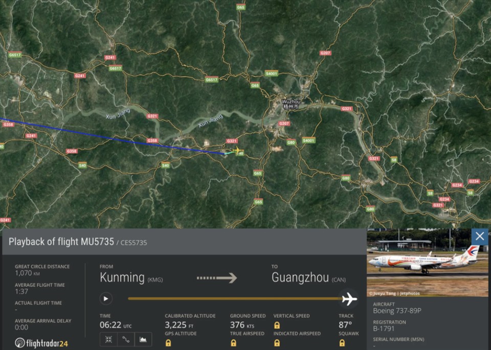 Bản đồ từ Flightradar24 cho thấy nơi máy bay mất liên lạc. Ảnh: Flightradar24