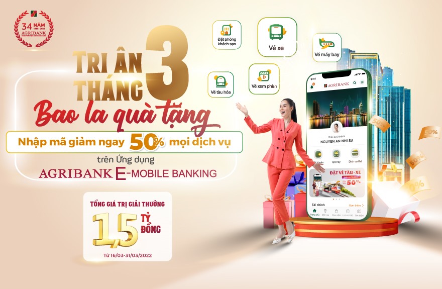 Khách hàng được tặng bộ mã giảm giá 50% khi trải nghiệm Agribank E-Mobile Banking. Ảnh: N.H