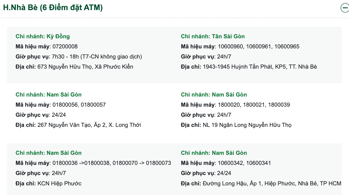 Điểm đặt cây ATM Vietcombank huyện Hóc Môn - TP. Hồ Chí Minh gần nhất. Nguồn: Vietcombank